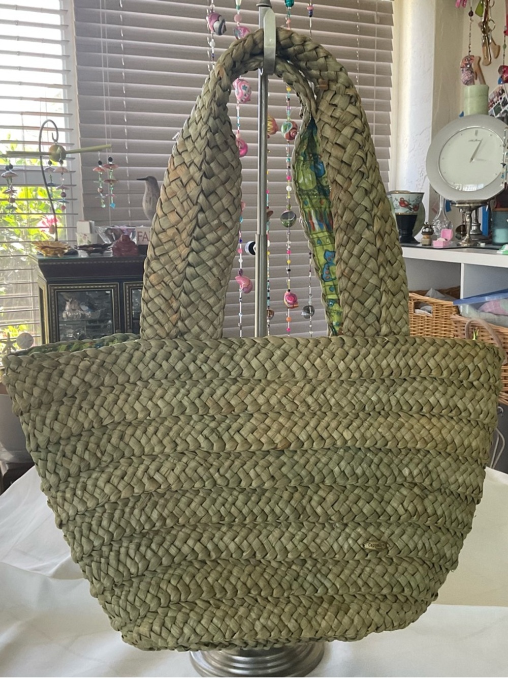 NEW LARGE CAPPELLA NATURAL STRAW BAG WIDE WOVEN STRAPS LINED W ZIPPER